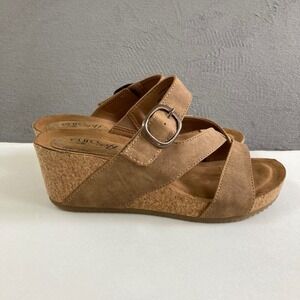 Sofft Emrie Tan Wedge Sandals Womens 6M Strappy Buckle Cork